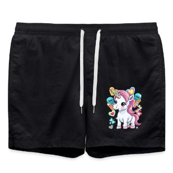 Einhorn Kinder Mädchen Jungen Eis Eiskrem - Badeshorts - Schwarz - Vorne - AI Model Male 185 light (185cm)