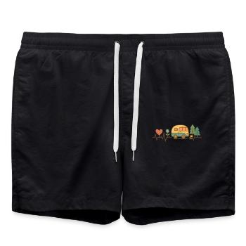 Funny Camper Heartbeat Camping Van Design - Swim Trunks - black - Front - AI Model Male 185 light (185cm)