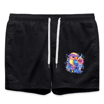 Perroquet sur fleurs - Short de bain - noir - Devant - AI Model Male 185 light (185cm)