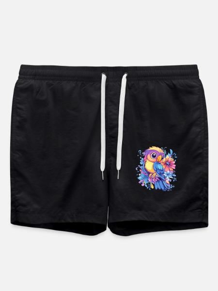 Parrot on flowers - Swim Trunks - black
