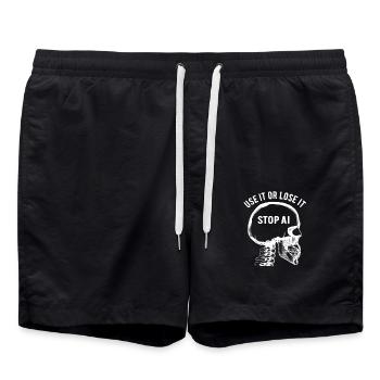 Use it or lose it, Artificial Intelligence, Stop AI - Swim Trunks - black - Front - AI Model Male 185 light (185cm)
