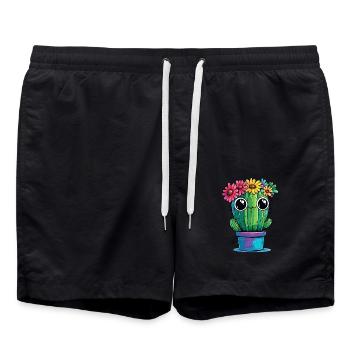 Cactus avec couronne de fleurs - Short de bain - noir - Devant - AI Model Male 185 light (185cm)