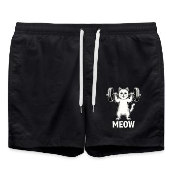 "Meow" - Starke Katze beim Workout - Badeshorts - Schwarz - Vorne - AI Model Male 185 light (185cm)