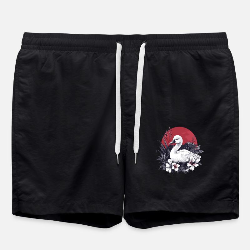 Cygne avec des fleurs - Short de bain - noir