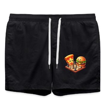 Chess, Pizza, Cheeseburger, Fast Food - Swim Trunks - black - Front - AI Model Male 185 light (185cm)