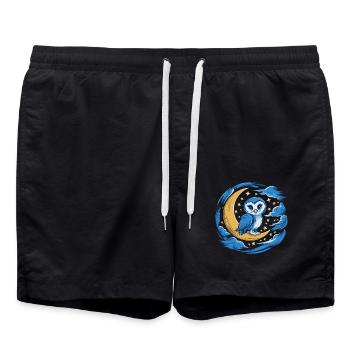 Eule Mond Sterne Nachthimmel - Badeshorts - Schwarz - Vorne - AI Model Male 185 light (185cm)