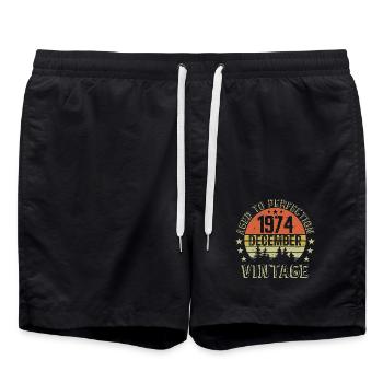 Retro Geburtstagsgeschenk - Geboren im Dezember 1974 - Badeshorts - Schwarz - Vorne - AI Model Male 185 light (185cm)