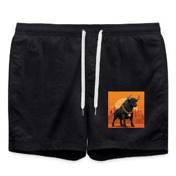 Bull with gold chain - stock market, success and money - Swim Trunks - black - Front - AI Model Male 185 light (185cm)