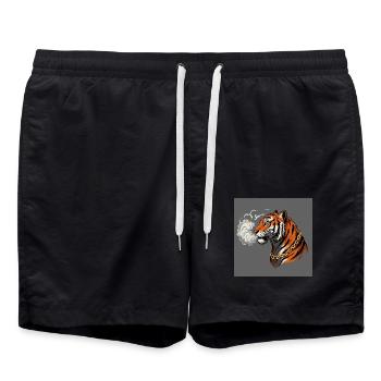 Smoking Tiger with Gold Chain - Comic Vibes - Swim Trunks - black - Front - AI Model Male 185 light (185cm)