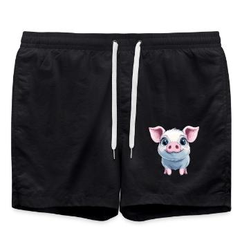 Glückliches rosa Schweinchen - Badeshorts - Schwarz - Vorne - AI Model Male 185 light (185cm)