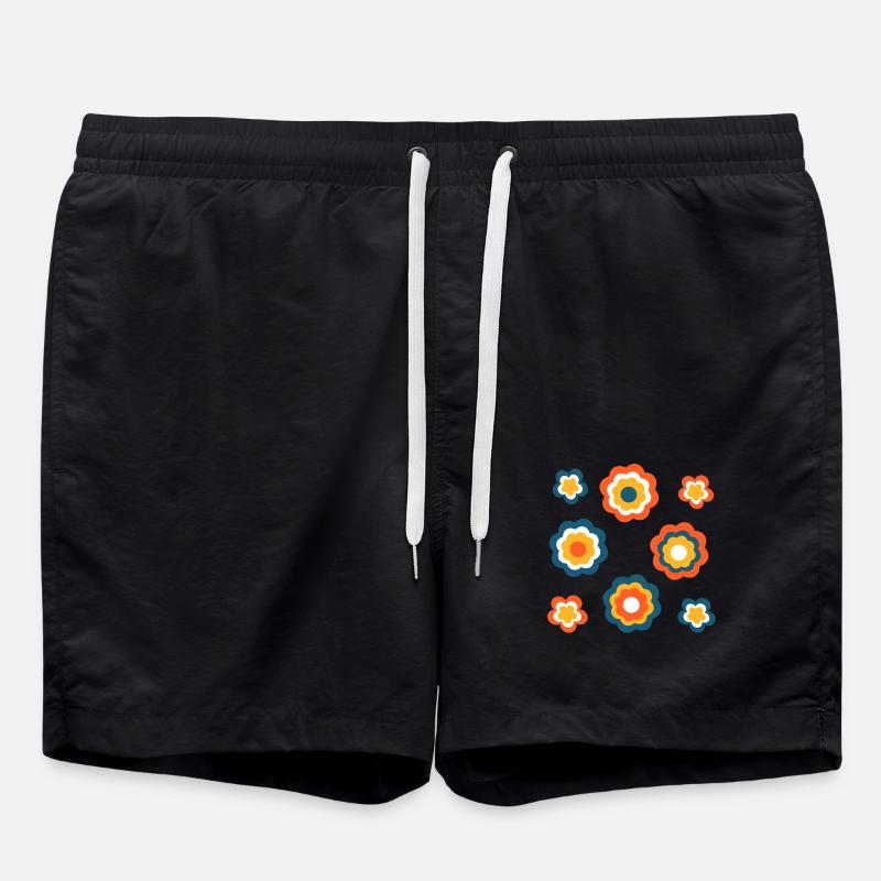 70s Flower Pattern - Swim Trunks - black