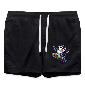 Süßer Pinguin Snowboard Comic Winterspaß - Badeshorts - Schwarz - Vorne - AI Model Male 185 light (185cm)
