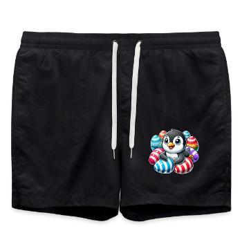 Cute Easter Penguin with Egg Cartoon - Swim Trunks - black - Front - AI Model Male 185 light (185cm)