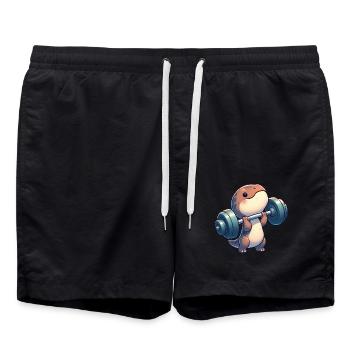 Chibi Dino T-Rex Workout mit Hanteln - Badeshorts - Schwarz - Vorne - AI Model Male 185 light (185cm)
