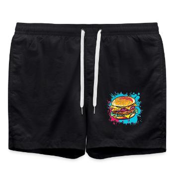 Colorful Cheeseburger Pop Art - Swim Trunks - black - Front - AI Model Male 185 light (185cm)