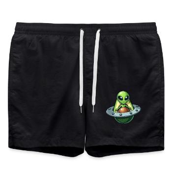 Funny Avocado Alien Whimsical UFO Design - Swim Trunks - black - Front - AI Model Male 185 light (185cm)
