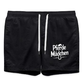 Pferde Mädchen Reiten Reiterin Pferdeliebhaber - Badeshorts - Schwarz - Vorne - AI Model Male 185 light (185cm)