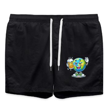 Weltkugel mit Bier Comic Stil lustiges Motiv - Badeshorts - Schwarz - Vorne - AI Model Male 185 light (185cm)