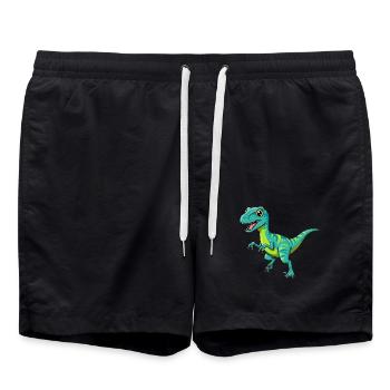 Dino Cartoon Velociraptor - Badeshorts - Schwarz - Vorne - AI Model Male 185 light (185cm)