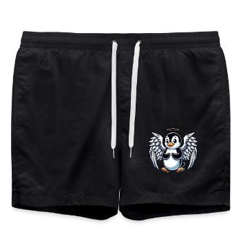 Cute Penguin Cartoon Angel Wings Halo - Swim Trunks - black - Front - AI Model Male 185 light (185cm)