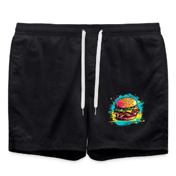 Colorful Burger Explosion - Swim Trunks - black - Front - AI Model Male 185 light (185cm)