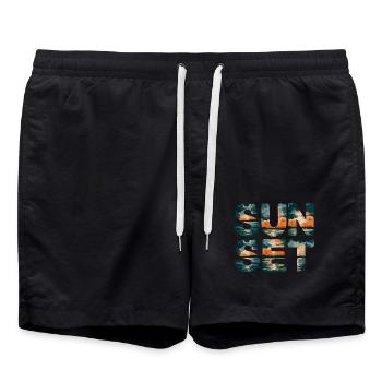 Strand Sunset Beach Sonnenuntergang Meer - Badeshorts - Schwarz - Vorne - AI Model Male 185 light (185cm)