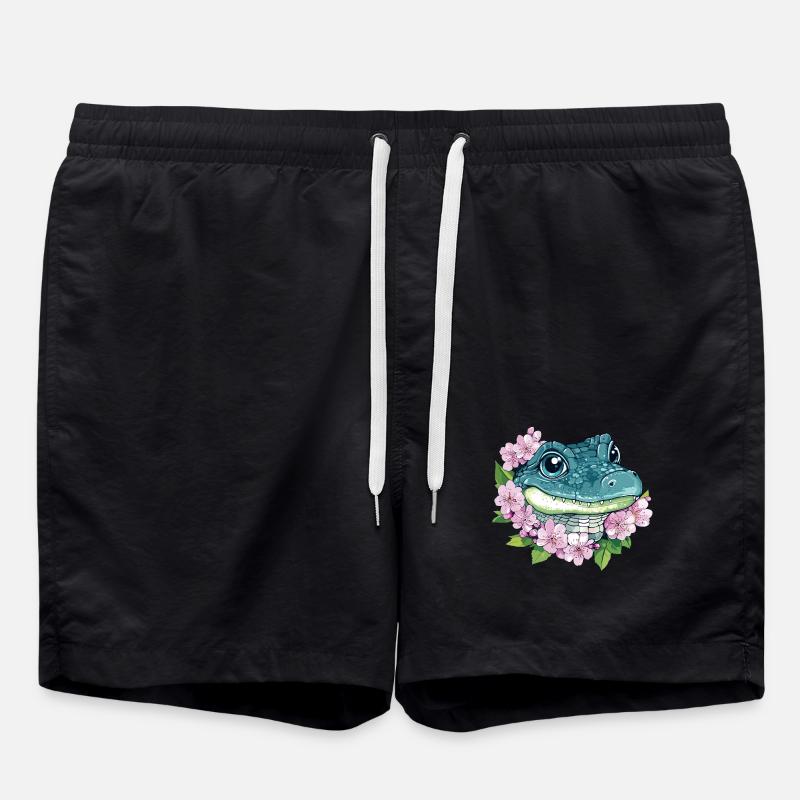Kirschblüten Krokodil - Badeshorts - Schwarz