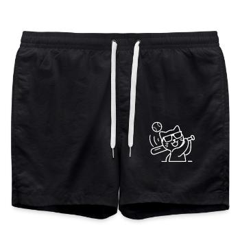Chat avec des lunettes de soleil jouant au baseball - Short de bain - noir - Devant - AI Model Male 185 light (185cm)