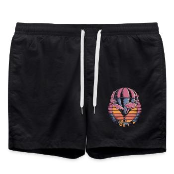 Montgolfière Rétro coucher de soleil sur la ville - Short de bain - noir - Devant - AI Model Male 185 light (185cm)