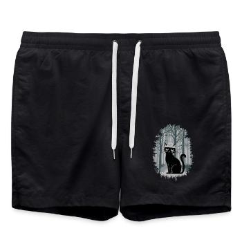 Cottagecore Chat dans les bois avec chapeau - Short de bain - noir - Devant - AI Model Male 185 light (185cm)
