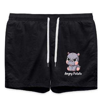 Moo Deng Lustiges Angry Potato Motiv - Badeshorts - Schwarz - Vorne - AI Model Male 185 light (185cm)