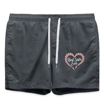 Beste Schwester Best Sister Ever Herz Zopfmuster - Badeshorts - Anthrazit - Vorne - AI Model Male 185 light (185cm)