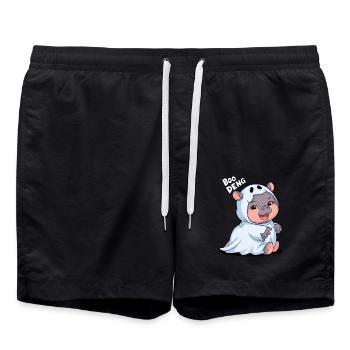 Cute Boo Deng Hippo in Ghost Costume - Swim Trunks - black - Front - AI Model Male 185 light (185cm)