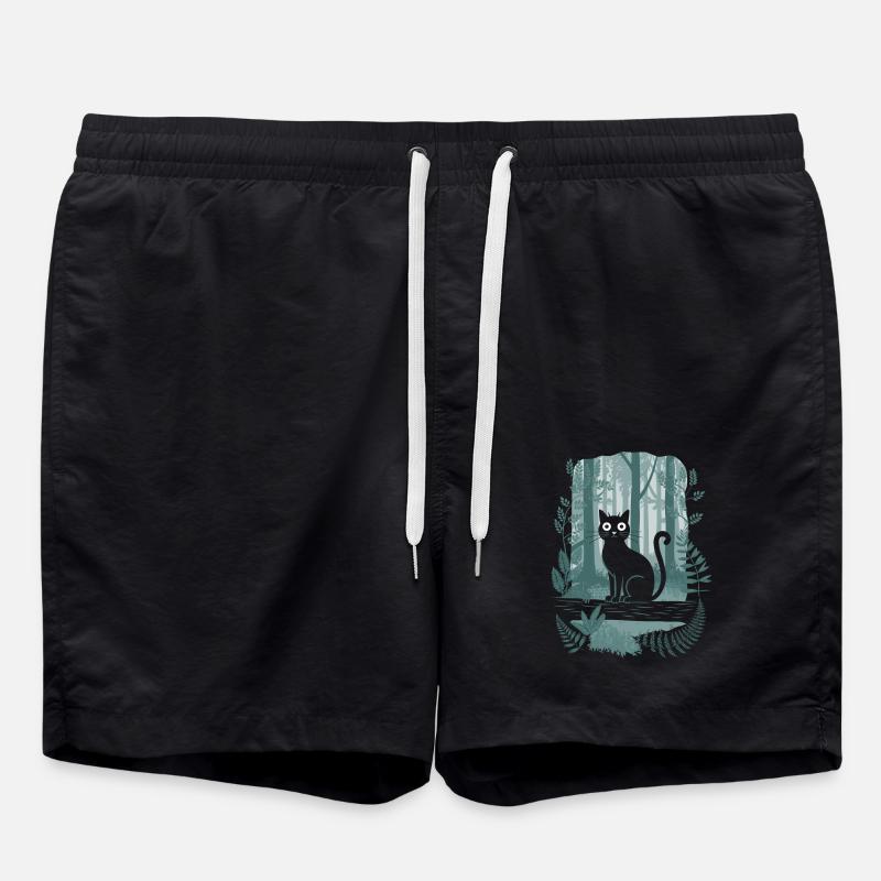 Cottagecore Zauberwald mit Schwarzer Katze und - Badeshorts - Schwarz