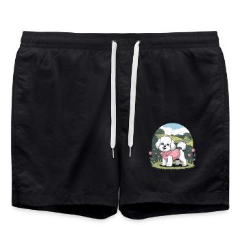 Cottagecore dog in flower garden - Swim Trunks - black - Front - AI Model Male 185 light (185cm)