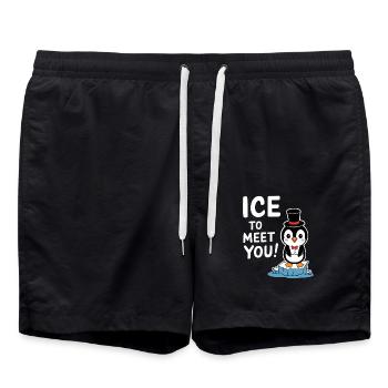 Penguin Funny Meeting Welcome Pun - Swim Trunks - black - Front - AI Model Male 185 light (185cm)