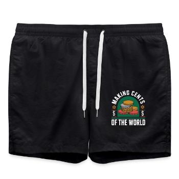 Mach Cents Der Welt Humorvolle Münzen Grafik - Badeshorts - Schwarz - Vorne - AI Model Male 185 light (185cm)