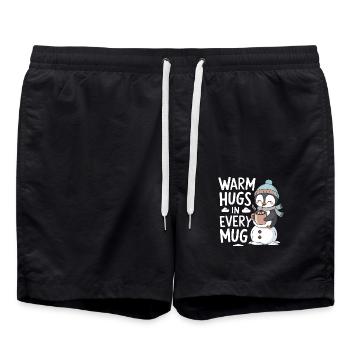 Warme Umarmungen In Jeder Tasse Mit Pinguin Und - Badeshorts - Schwarz - Vorne - AI Model Male 185 light (185cm)