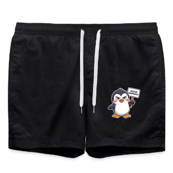 Passive Aggressive Penguin with Shield - Swim Trunks - black - Front - AI Model Male 185 light (185cm)