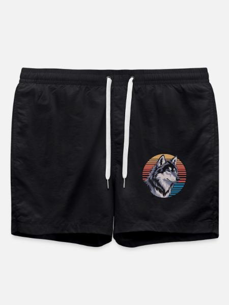 Majestic wolf before sunset - Swim Trunks - black