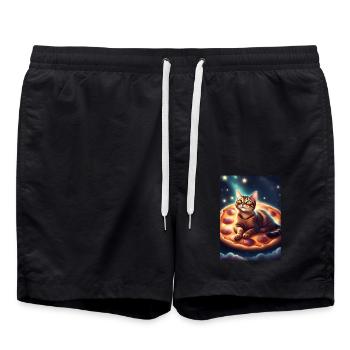 Pizza cat - Swim Trunks - black - Front - AI Model Male 185 light (185cm)