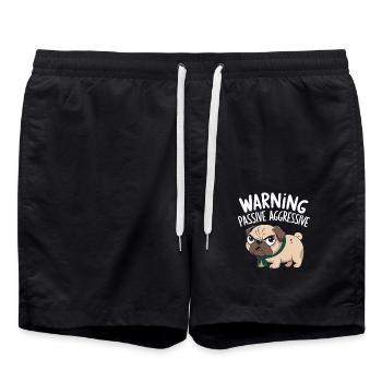 Caution Passive Aggressive Pug Warning - Swim Trunks - black - Front - AI Model Male 185 light (185cm)