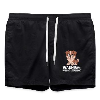 Warning: Passive Aggressive Dogs Cartoon - Swim Trunks - black - Front - AI Model Male 185 light (185cm)