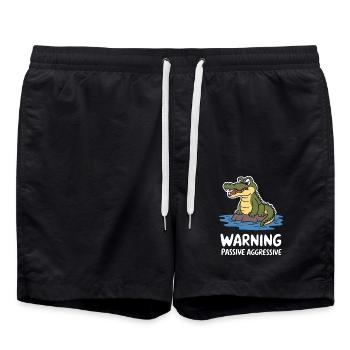 Avertissement, Passif, Agressif, Crocodile, Drôle - Short de bain - noir - Devant - AI Model Male 185 light (185cm)