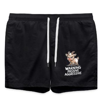 Warning: Passive Aggressive Goat Illustration - Swim Trunks - black - Front - AI Model Male 185 light (185cm)