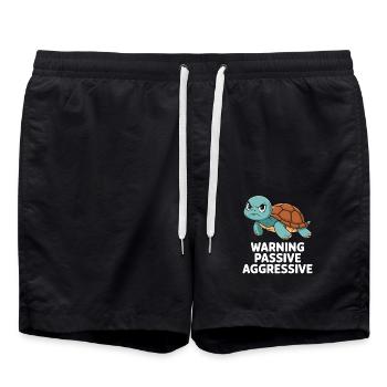 Warning, Passive, Aggressive, Turtle, Humor - Swim Trunks - black - Front - AI Model Male 185 light (185cm)