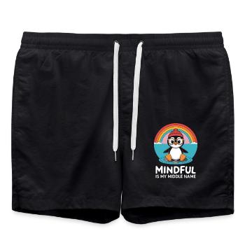 Achtsamkeit Ist Mein Zweiter Vorname Pinguin - Badeshorts - Schwarz - Vorne - AI Model Male 185 light (185cm)