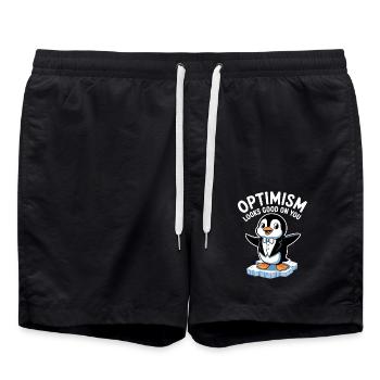 Optimismus Steht Dir Gut Pinguin - Badeshorts - Schwarz - Vorne - AI Model Male 185 light (185cm)