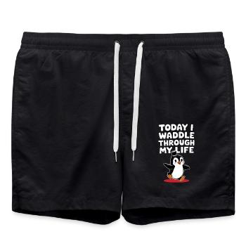 Heute Watschel Ich Durch Mein Leben Pinguin - Badeshorts - Schwarz - Vorne - AI Model Male 185 light (185cm)