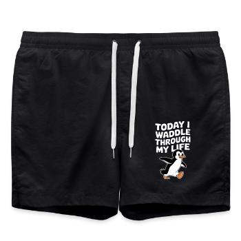 Today I'm waddling through my life Penguin - Swim Trunks - black - Front - AI Model Male 185 light (185cm)